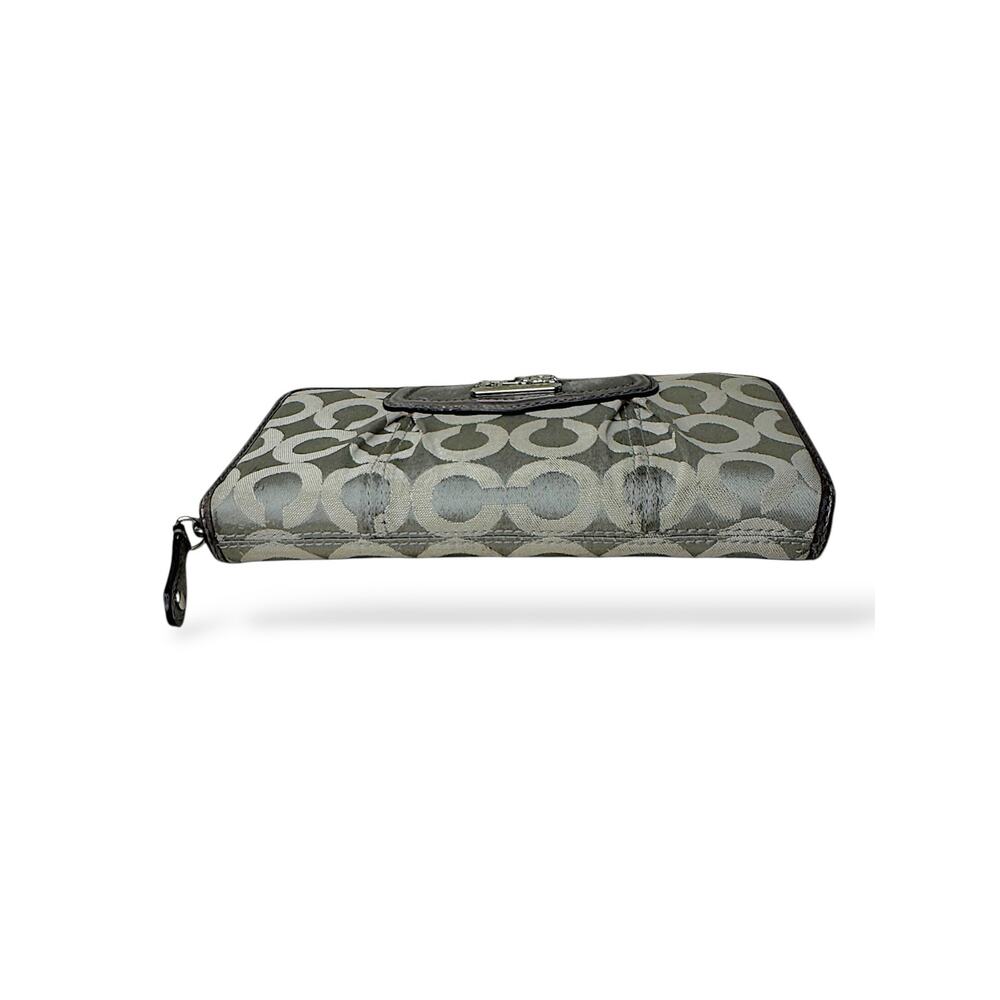 Coach Signature C Zip Around Accordion Wallet Gray Pewter Silver Horse& Carriage - Picture 3 of 10